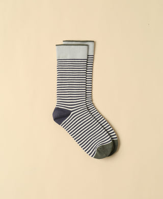 Women's Striped Navy Cotton Socks
