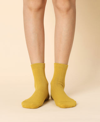 Women's Cotton Ankle Socks - Mustard