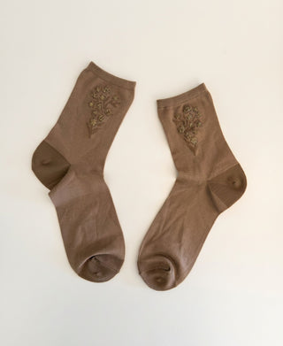Bouquet Embroidered Sheer Crew Socks