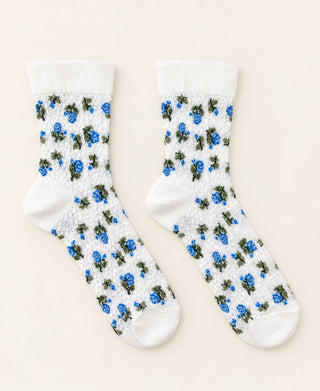 Rosebud Relief-Knit Cotton Crew Socks