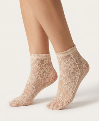 Floral Lace Ruffle Ankle Socks Rosset