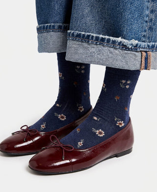 Meadow Pointelle Floral Cotton Crew Socks