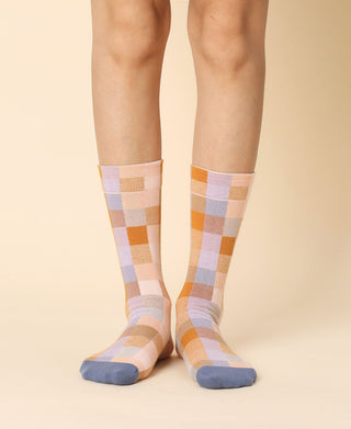 Women's Carreaux Colorblock Cotton Crew Socks
