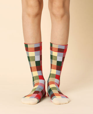 Women's Carreaux Colorblock Cotton Crew Socks