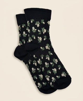 Rosebud Relief-Knit Cotton Crew Socks