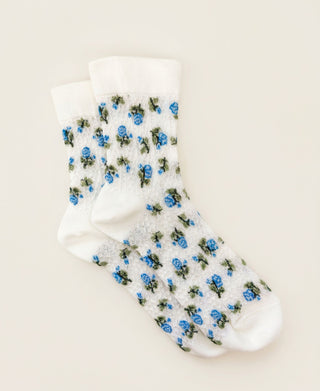 Rosebud Relief-Knit Cotton Crew Socks