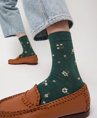 Meadow Pointelle Floral Cotton Crew Socks