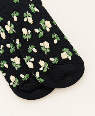 Rosebud Relief-Knit Cotton Crew Socks