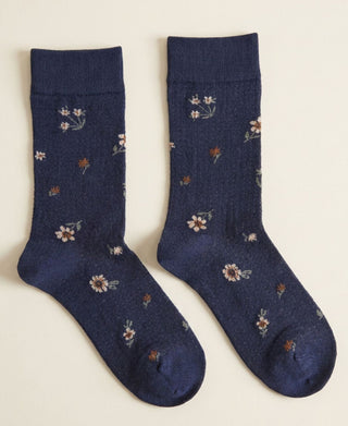 Meadow Pointelle Floral Cotton Crew Socks