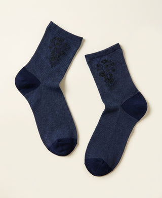 Bouquet Embroidered Sheer Crew Socks