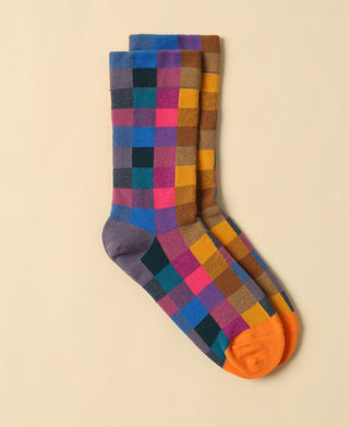 Women's Carreaux Colorblock Cotton Crew Socks