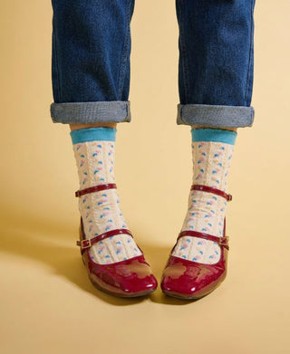 Fleurine Relief-Knit Floral Crew Socks