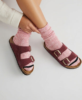Marled Ribbed Cotton Crew Socks