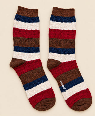 Unisex Basketweave Striped Cotton Crew Socks