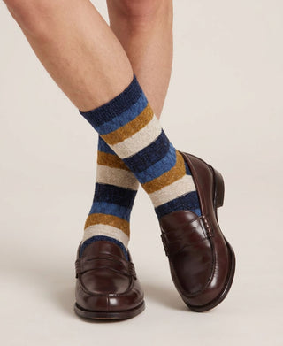Unisex Basketweave Striped Cotton Crew Socks
