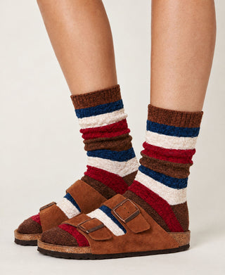 Unisex Basketweave Striped Cotton Crew Socks