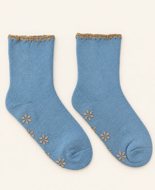 Crochet-Trim Terry Gripper Lounge Socks