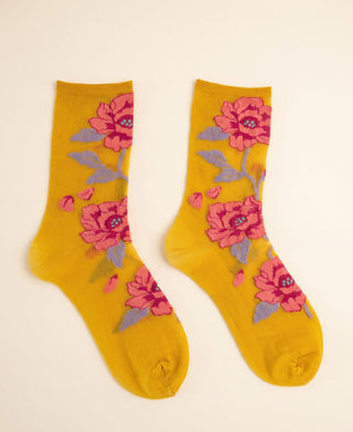 Peony Sheer Floral Crew Socks