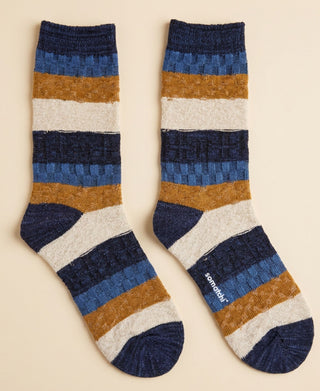 Unisex Basketweave Striped Cotton Crew Socks
