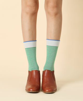 Women's Striped Green Cotton Socks