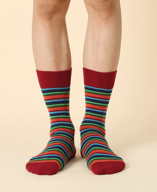 Men's Striped Brown Crew Sock