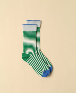 Women's Striped Green Cotton Socks